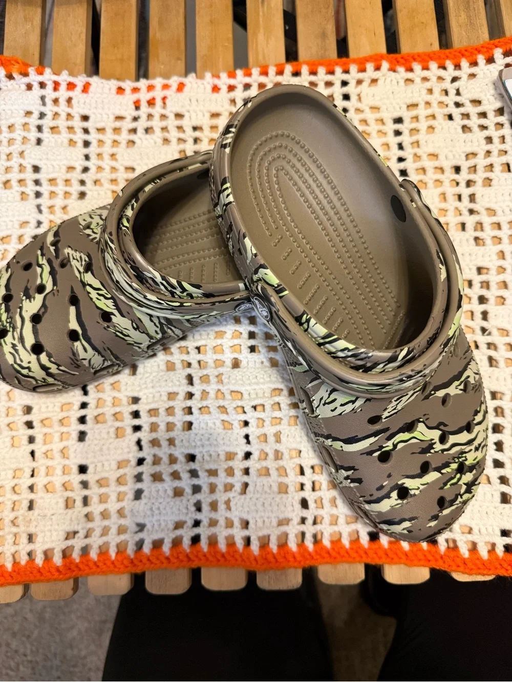 CROCS Clog in Brown and Light Green Camo Print - Picture 1 of 3